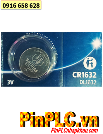 Philips CR1632 /DL1632, Pin đồng xu 3v lithium Philips CR1632 (16mmx3.2mm) chính hãng 